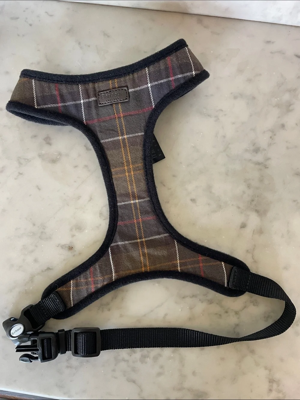 BARBOUR Olive Classic Tartan Dog Dog Harness Quick-Release Buckle Medium Neck